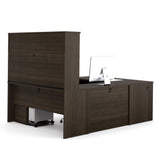 Bestar Embassy 66W U-Shaped Executive Desk with Pedestal and Hutch in Dark Chocolate Bestar