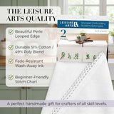 LEISURE ARTS Stamped Tea Towel with Perle Edge, Herb Garden, 2 Pack, 17x28 Inch, Percale Stamped Embroidery Fabric, DMC Anchor Coats Floss Guide