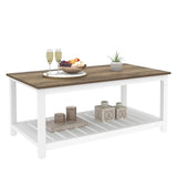FOLUBAN Farmhouse Coffee Table with Storage Shelf, Rustic Vintage Wood Cocktail Table for Living Room, White FOLUBAN