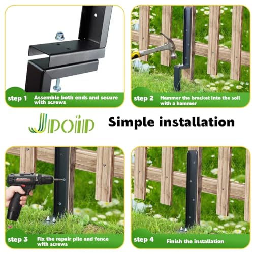 JPOIP Heavy Duty Steel Fence Post Repair Kit, 32 Inch Long Fence Post Anchor Ground Stakes for Repair Tilted/Broken Wood Fence Post (2 Sets) JPOIP