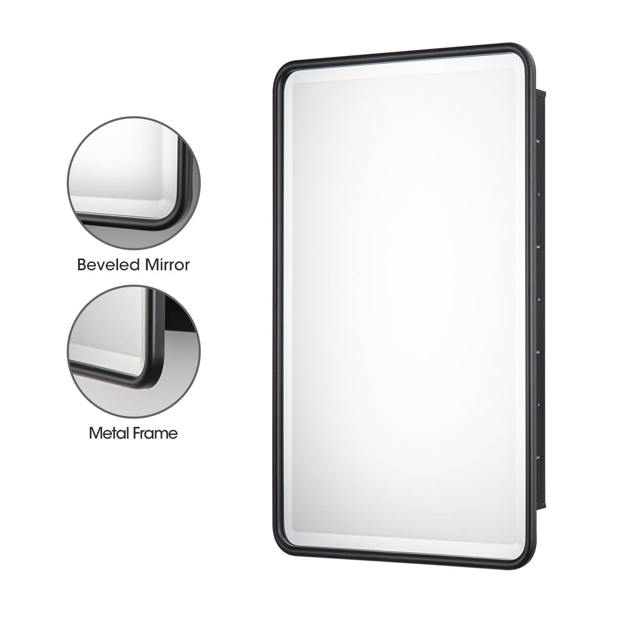 YOOSHINE Black Bathroom Medicine Cabinet with Mirror 17 x 27 Metal Frame Recessed Or Wall Mounted Single Door Storage Medicine Cabinets with Adjustable Shelves Rounded Corner Beveled Mirrors YOOSHINE