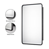 YOOSHINE Black Bathroom Medicine Cabinet with Mirror 17 x 27 Metal Frame Recessed Or Wall Mounted Single Door Storage Medicine Cabinets with Adjustable Shelves Rounded Corner Beveled Mirrors YOOSHINE