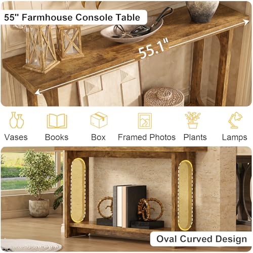 Tarnorci Farmhouse Console Table, 55inch Wood Vintage Console Table Narrow Sofa Tables Hallway Tables for Entryway, Living Room, Foyer Tarnorci
