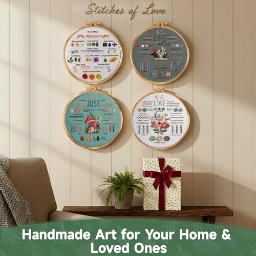 Bofoho 4 Pack Starter Embroidery Kit for Beginners – All-in-One Stitch Practice Kit with Simple Patterns, Learn 34 Embroidery Stitches with Step-by-Step Guide & Video, Craft Gift Adults & Teens