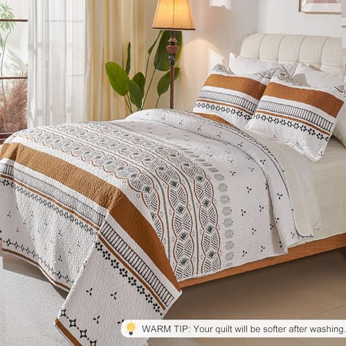 Cmfshape Boho Quilt Set Queen Size – Lightweight Microfiber Bohemian Quilt Bedding, All Season Queen Quilt Bedspread, Soft Boho Coverlet Quilt Set for Bedroom & Guest Room Décor Cmfshape