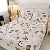 SDY 3PCS Dog Fitted Sheet, Doggy Print Pattern Bedding Sheet Full with Deep Pocket Fitted Sheet & 2 Pillowcases, Soft and Trendy, Kawaii Animals Cartoon Sheet for Boys, Girls and Teens, Full SDY