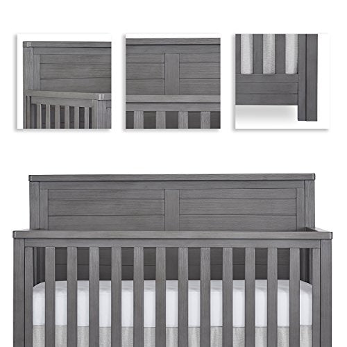 Evolur Belmar Flat 5-in-1 Convertible Crib in Rustic Grey, Features 3 Mattress Height Settings, Greenguard Gold Certified, Made of Kiln-Dried Hardwood Evolur
