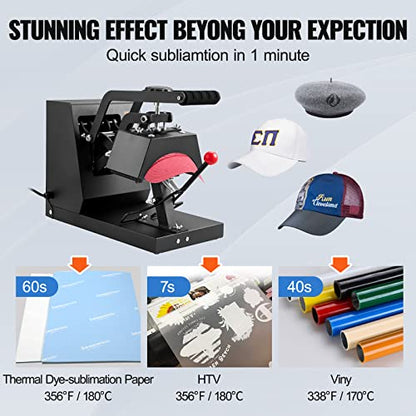 VEVOR 4 in 1 Hat Press, Hat Heat Press Machine for Caps with 4pcs Interchangeable Platens(6"x3"/6.7"x2.7"/6.7"x3.8"/8.1"x3.5") - No Crease, LCD Digital Temperature & Timer Control - WoodArtSupply