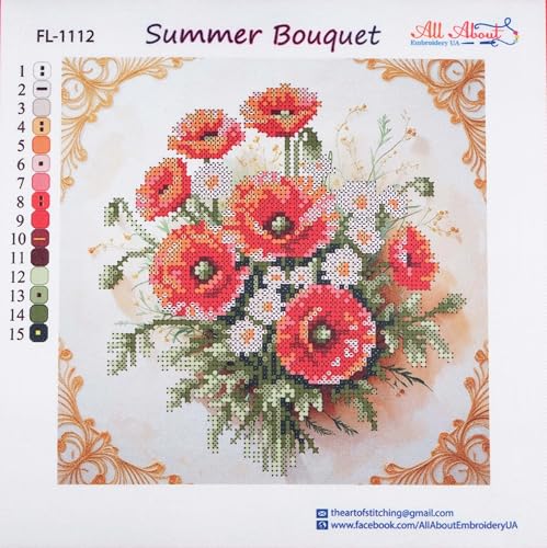 AllAboutEmbroideryUA Bead Embroidery kit Summer Bouquet FL-1112 Floral Beaded Cross Stitch kit