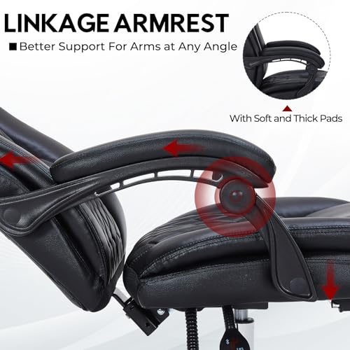 400lbs Reclining Executive Office Chair with Foot Rest, Big and Tall Ergonomic Office Chair, Home Office Desk Chairs for Heavy People (Black) TUORUI