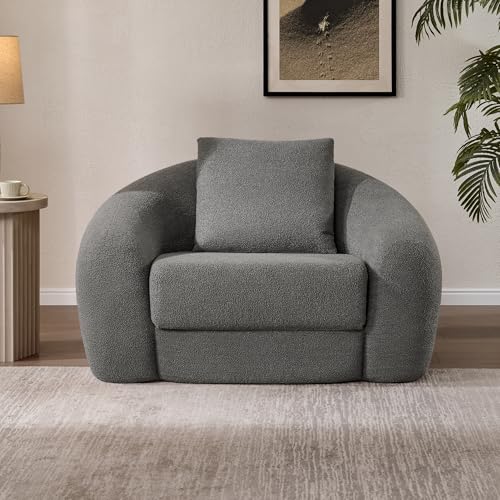 SICOTAS 49.9" Curved Convertible Sofa Couch Bed for Living Room Futon Cloud Boneless Sleeper Chair Pull Out Floor Couch with Deep Seat Single Foam Lounger No Assembly for Bedroom Apartment, Dark Grey SICOTAS