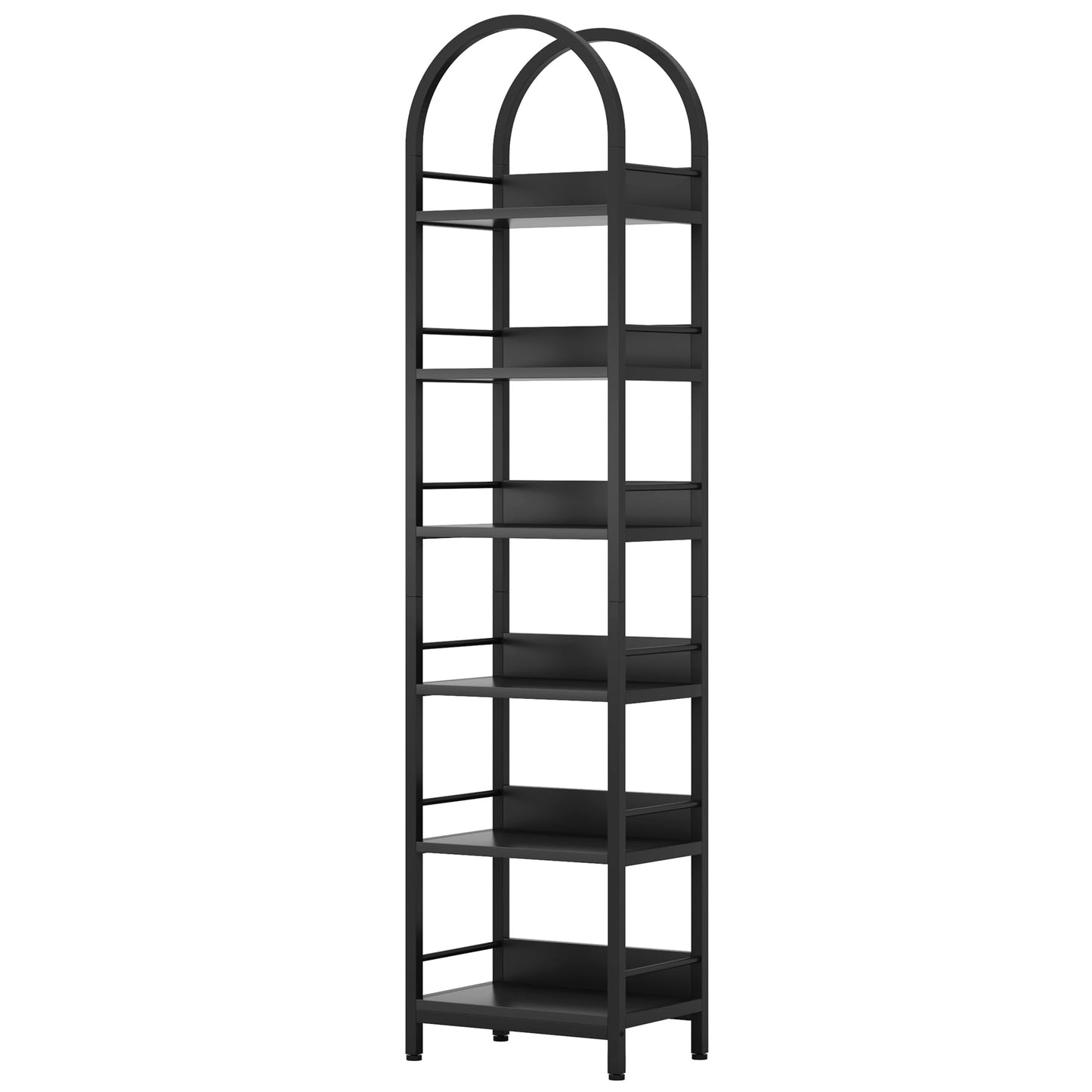 LITTLE TREE 6-Tier Open Bookshelf, 78.7" Tall Arched Bookcase, Black Wooden Bookshelf with Metal Frame, Freestanding Narrow Bookcase Display Shelves for Living Room, Bedroom, Office