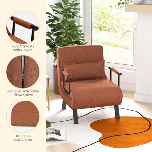 S AFSTAR 4 in 1 Convertible Sofa Chair Bed, Tri-fold Leisure Recliner Sleeper with 6-Position Adjustable Backrest, Pillow & Metal Frame, Folding Chaise Lounge Couch for Apartment, Bedroom (Coffee) S AFSTAR