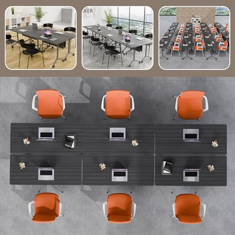 IEDZBEQ Folding Conference Room Tables on Wheels - Mobile Conference Tables Wooden Rectangular Flip Top Training Table 8-16 Person,for Meeting,Office,Seminar (2, Ebony, 47 in) IEDZBEQ