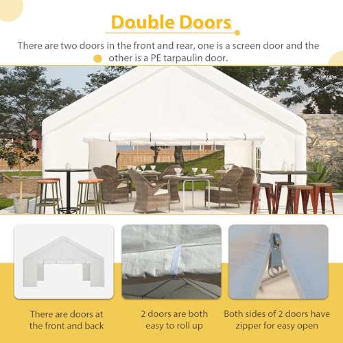 KEIKI 20x20ft Party Tent Heavy Duty, Outdoor Canopy Tent Carport Wedding Event Shelter BBQ Wedding Tents for Parties with Storage Bags & Removable Sidewall for Parties Carport Camping Garden Patio KEIKI