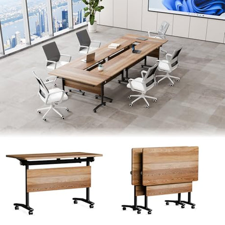Usosidam Folding Conference Room Table with Wheels, Modular Flip-Top Conference Tables for Training Rooms, Classrooms & Seminars, Mobile Conference Table for Multi-Person Meetings Usosidam