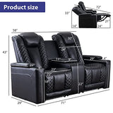 CANMOV Home Theater Seating, Electric Power Recliner Chairs with USB Ports and Cup Holders, Breathable Faux Leather Recliner Set with Hidden Arm Storage, Ambient Lighting (Row of 2, Black) CANMOV