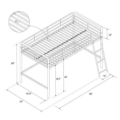 DHP Silver Junior Loft Bed Frame with Ladder - Twin Size