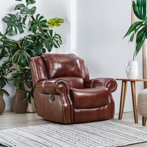 Hanover Aspen Rocker Recliner Chair, 100% Genuine Leather Deep-Seating Rocker for Living Room, Family Room, Den, or Man Cave, Space Saving Cushioned Rustic Armchair, Oxblood Hanover