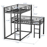 PVWIIK Heavy Duty L-Shaped Triple Bunk Bed for Kids Bedroom,Twin Over Twin Over Twin Metal Bunkbeds with Ladder & Safety Guardrail,Easy Assembly Metal Bed Frame, Black PVWIIK