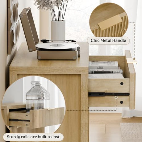 Lulive Fluted Buffet Cabinet with Storage Sideboard Cabinet Adjustable Shelves for Kitchen Living Room, Kitchen, Entryway Lulive
