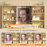 47'' W Large Vanity Desk with Mirror and Lights, 8 Storage Shelves 7 Drawers Vanity Table, Big Makeup Vanity Desk with 3 Lighting Modes, Vanity Dresser with Charging Station, Sliding Mirror (Natural) knoworld