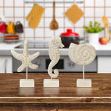 Exttlliy 3pcs Wood Handmade Beach Nautical Style Figurines Starfish/Conch/Seahorse Statue Home Decor Exttlliy