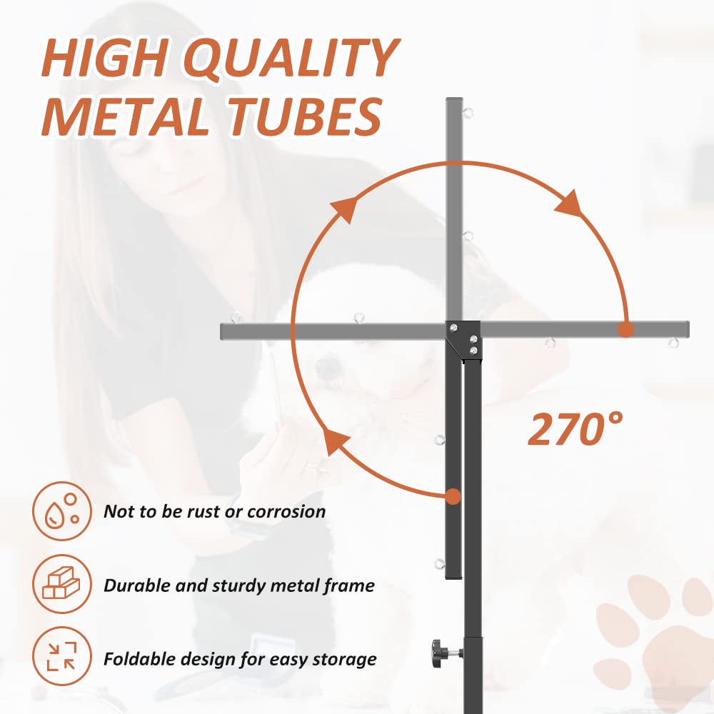 HIDOG Dog Grooming Arm with Clamp, Adjustable Dog Grooming Table Arm with Two No Sit Haunch Holder & Hammock Harness, Foldable Pet Grooming Supplies for Small Medium Dogs HIDOG