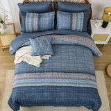 Dintszyayue Blue Comforter Set King Size, 8 Pieces Boho Striped Bed in a Bag Soft Microfiber Bedding Set for All Season Dintszyayue
