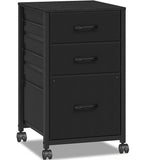 Raybee 3 Drawer File Cabinet Printer Stand Filing Cabinet Rolling File Cabinets for Home Office Fabric Vertical Office Storage Cabinet Fits A4, Legal, Letter Size, 16.9" D*15.6" W*26.6" H, Black Raybee