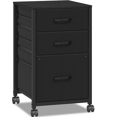 Raybee 3 Drawer File Cabinet Printer Stand Filing Cabinet Rolling File Cabinets for Home Office Fabric Vertical Office Storage Cabinet Fits A4, Legal, Letter Size, 16.9" D*15.6" W*26.6" H, Black