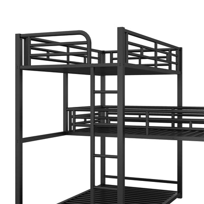 TURRIDU Heavy-Duty Triple Bunk Bed, Metal L-Shaped Bunk Bed for 3 Kids Adults with Built-in Ladder and Full-Length Guardrails, No Box Spring Needed & Space Saving Metal Triple Bunk Bed