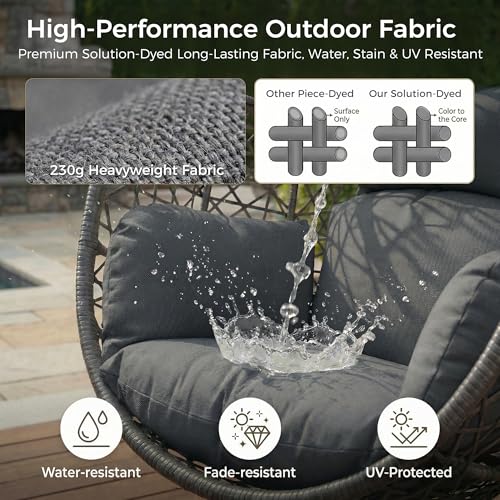 NICESOUL Swing Egg Chair with Stand, Bird Cage Patio Hanging Chair with Cushion, Large Swinging Chairs Indoor Outdoor, All-Weather 350lbs Eggshell Basket Seat for Porch, Backyard, Dark Grey