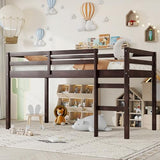 Mirightone Low Loft Bed Twin Size, Wood Junior Loft Bed Frame with Ladder for Kids Girls Boys Teens, Solid Rubberwood, Espresso Mirightone
