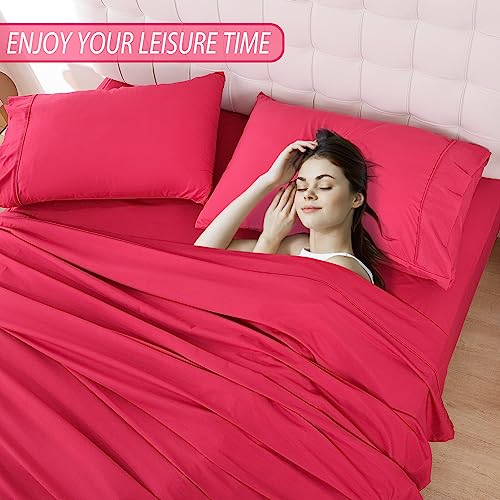 Whitney Home Textile Twin Sheet Set - 3 Piece Bed Sheets for Twin Size Bed, Luxury Soft Breathable Microfiber, Extra Deep Pocket, Bedding Sheets & Pillowcase, Wrinkle Free Oeko-Tex, Magenta Whitney Home Textile