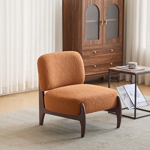 BTYJLEBE Accent Chair Modern Lounge Chair, Comfy Upholstered Reading Room Chair with Solid Wood Frame, Elegant Design for Living Room, Bedroom,Office(Orange) BTYJLEBE
