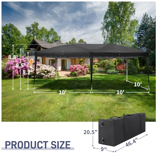 Outvita 10x20ft Pop Up Canopy Tent, Outdoor Instant Shelter Folding Canopy with 6 Side Walls and Carry Bag for Commercial Events, Party, Backyard BBQ, Camping Black Outvita