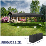 Outvita 10x20ft Pop Up Canopy Tent, Outdoor Instant Shelter Folding Canopy with 6 Side Walls and Carry Bag for Commercial Events, Party, Backyard BBQ, Camping Black Outvita