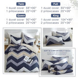 BOLINLIVING Wavy Striped Queen Duvet Cover Set, Blue Geometric Zipper Duvet Cover 104"x90" with 2 Pillow Sham 20"x36", 3 Pieces Soft Breathable Single Bedding Sets with 4 Corner Ties BOLINLIVING