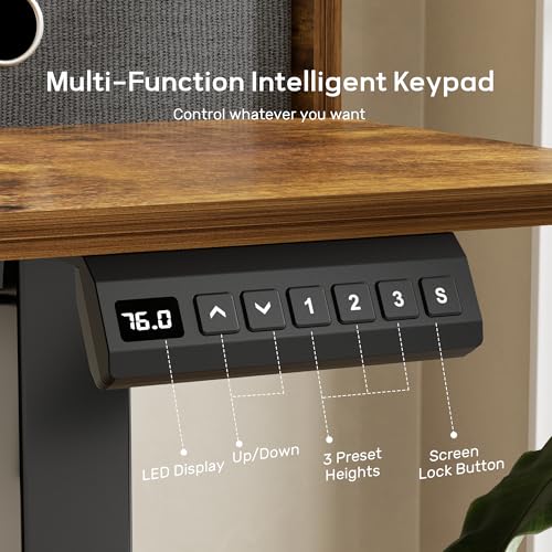 CROWNFURN Electric Standing Desk with Double Drawers,Adjustable Standing Desk with Storage Shelf for Home Office,with 3 Presets & 2 Hooks,48 Inch(Rustic Brown) CROWNFURN