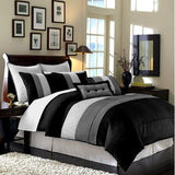 Chezmoi Collection Loft 8-Piece Luxury Striped Comforter Set (King, Black/Gray/White) Chezmoi Collection