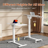 JYLH JOYSEEKER Mobile Standing Desk, Height Adjustable Left/Right Overbed Bedside Table, 90° Tiltable Portable Laptop Desk with Wheels, Foldable Computer Cart for Hospital Home Use, White JYLH JOYSEEKER