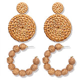 Rattan Earrings Statement Rattan Ball Hoop Earrings for Women Straw Earrings Woven Dangle Drop Earrings (Rattan Earrings Set) (D Rattan Earring Set) HSWE