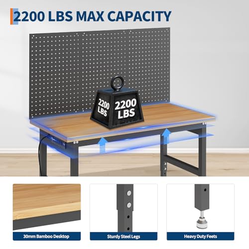 60" Heavy Duty Adjustable Workbench with Pegboard,2000 LBS Capacity ExploreHorizon