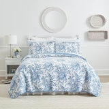 Laura Ashley - Queen Quilt Set, Reversible Cotton Bedding with Matching Shams, Home Decor for All Seasons (Bedford Delft Blue, Queen) Laura Ashley