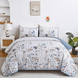 Dobuyly Blue Quilt California King Size Floral Botanical King Quilt Bedding Set 3 Pieces Soft Lightweight Microfiber Flower Bedspread Coverlet Set for All Season, 112"x96" Dobuyly