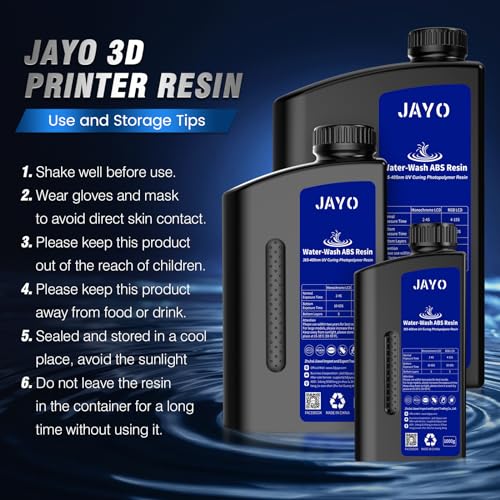 JAYO Water Washable ABS-Like Resin, 3D Printer Resin 405nm UV Standard Rapid Photopolymer Resin for LCD/DLP/SLA 3D Printer, High Precision, Non-Brittle, Low Odor, Easy to Use, Grey 1000g