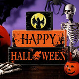 Halloween Black Cat Wooden Table Signs 3 Layered, Happy Halloween Sign Decorations, Spooky Wooden Ornaments Rustic Wooden Blocks Tabletop Decor for Home Tiered Tray Table Shelf Decor CIOEY