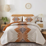 Dintszyayue Boho Queen Quilt Set 3 Pieces Aztec Texture Bedspread Coverlet Set Bohemian Quilt Bedding Set Microfiber Lightweight Bed Cover for All Seasons (Terracotta, 90"×96") Dintszyayue