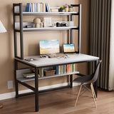 Aquzee 47 Inch White Computer Desk with Hutch and 3-Tier Bookshelf for Home Office Aquzee